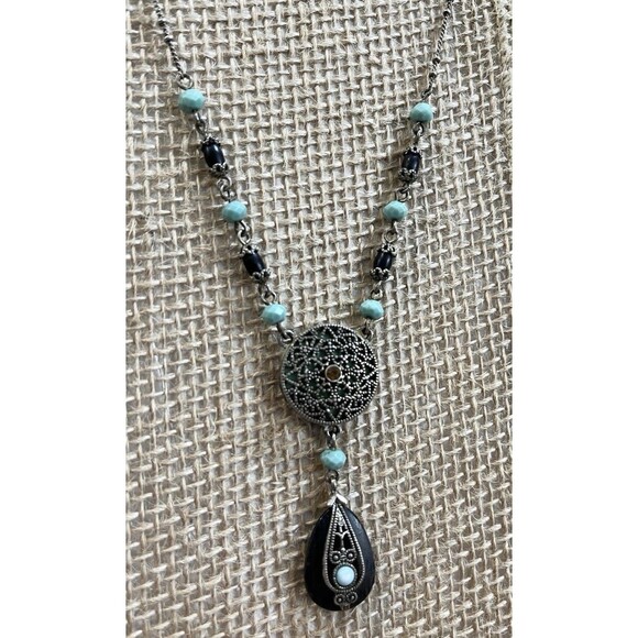 VTG Dark Silver Tone Victorian Revival Rhinestone Fairycore Chocker Necklace - Picture 3 of 6